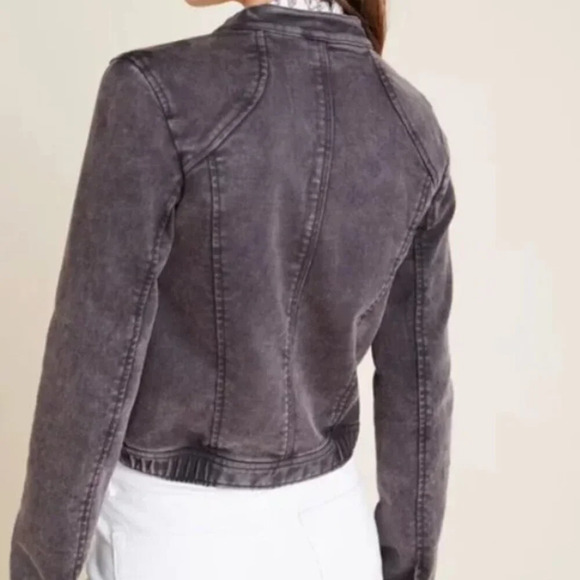ANTHROPOLOGIE Bibiana Bomber Denim Jacket Acid Wash Black Gray size LP - Picture 11 of 11